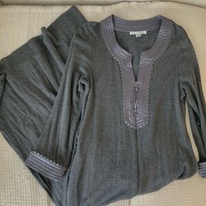 Vintage Oscar de la Renta Gray Velvet Kaftan Gown Purple Trim Maxi Dress Size S/